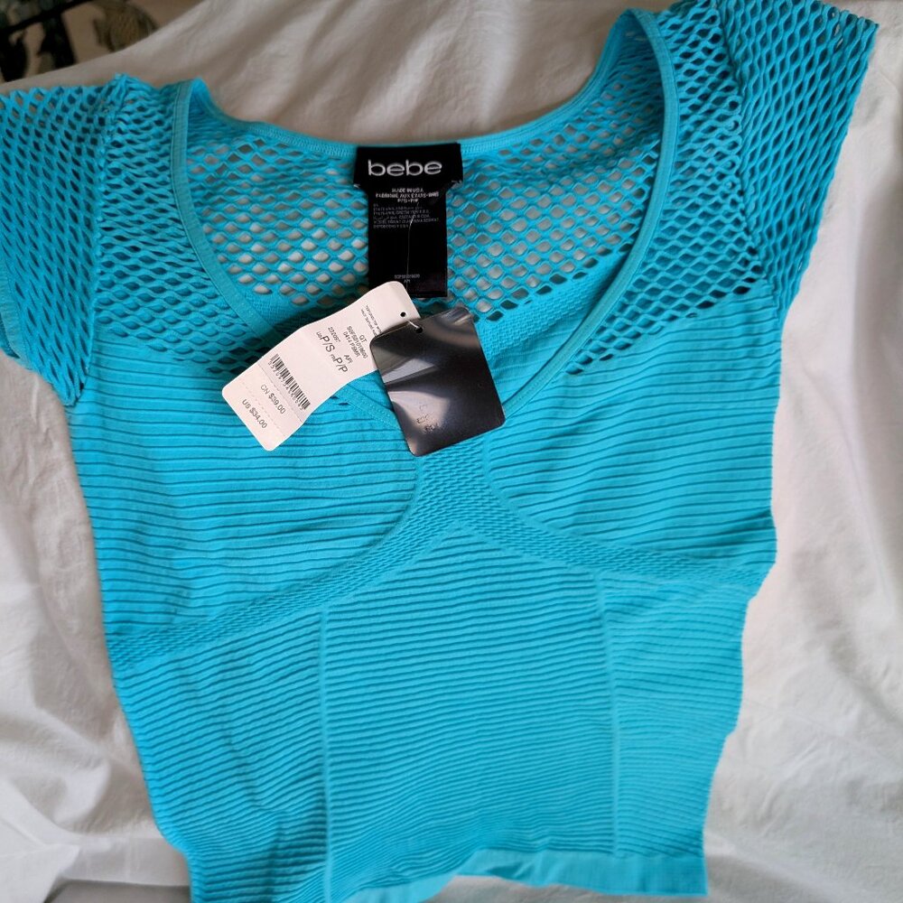 bebe - Tiffany blue - Stretch mesh top - Size small
